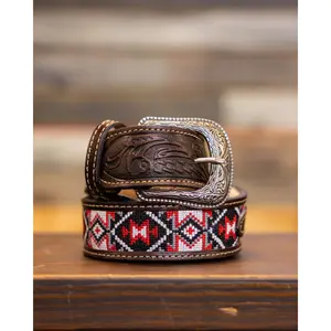Red Aztec Brown Hand Tooled Belt