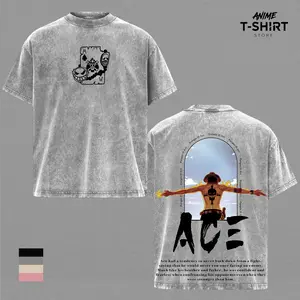 Vintage Portgas D. Ace One Piece Anime Double Printed Washed Tee Unisex Oversize Anime Manga Acid Washed Lightweight Cotton T-Shirt
