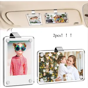 2PCS Car Visor Picture Holder, Crystal Clear Acrylic Picture Frames for Car Sun Visor, Car Accessories, Easy Install Universal Fit, Personalized Gift for Family Photos, Gifts for Boyfriend