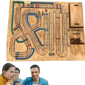 Cribbage War Games, 2024 New Wooden Cribbage Board Game Set with Built-in Storage Compartment, Classic Board Game Night & Bar Game (1 Piece)