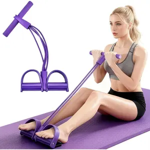 6 Tube Pedal Ankle Puller, Pedal Resistance Band with Handle, Natural Latex Fitness Bands, Multifunction Tension Rope for Abdomen, Waist, Arm, Leg Stretching Training