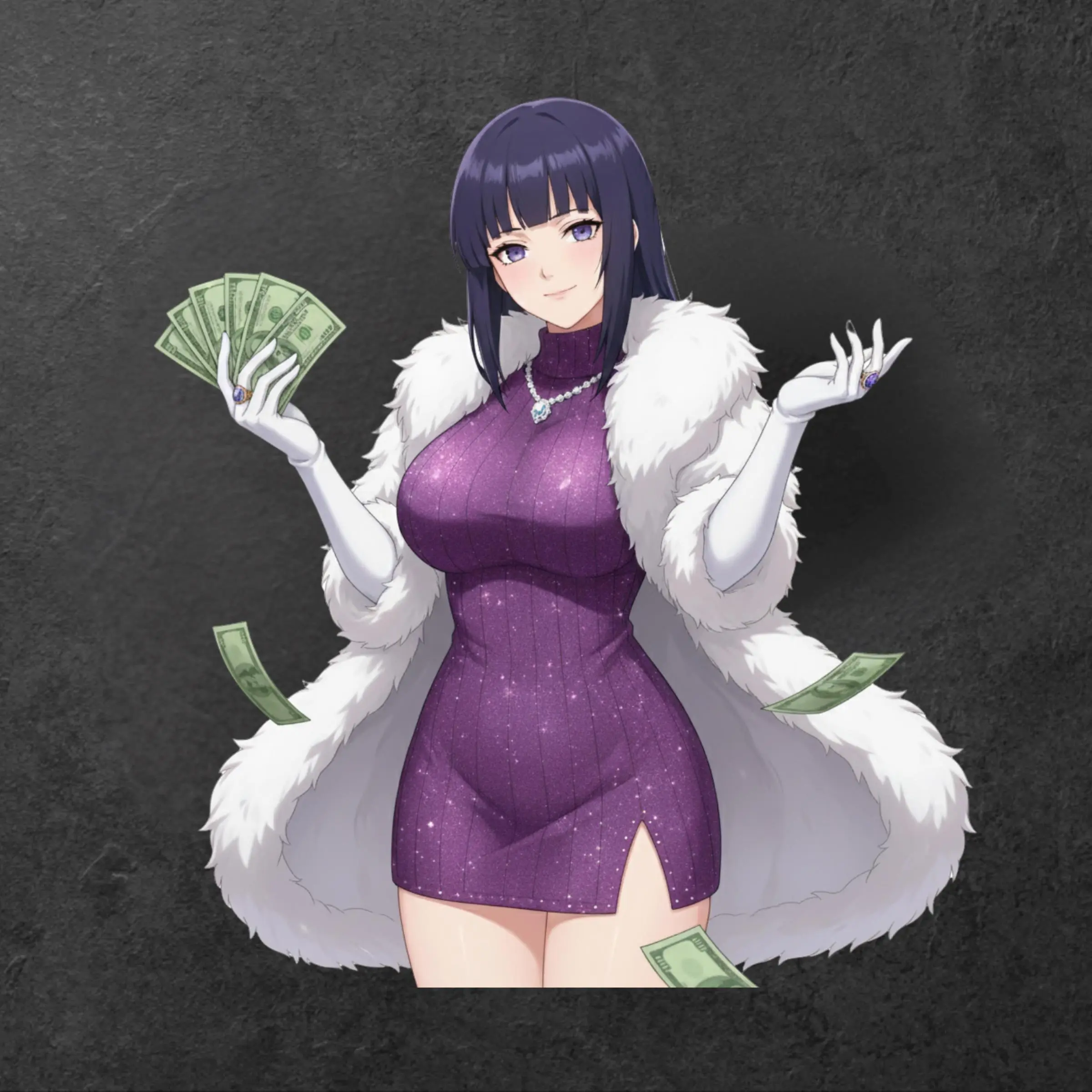 Hinata Waifu Sticker, Elegant Anime Lady with Money, Glamour Aesthetic Gift, Anime Waifu Sticker