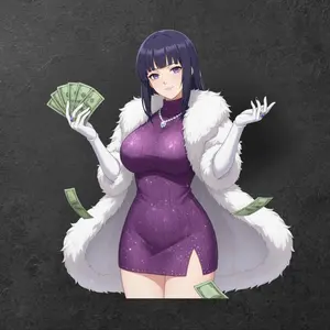 Hinata Waifu Sticker, Elegant Anime Lady with Money, Glamour Aesthetic Gift, Anime Waifu Sticker