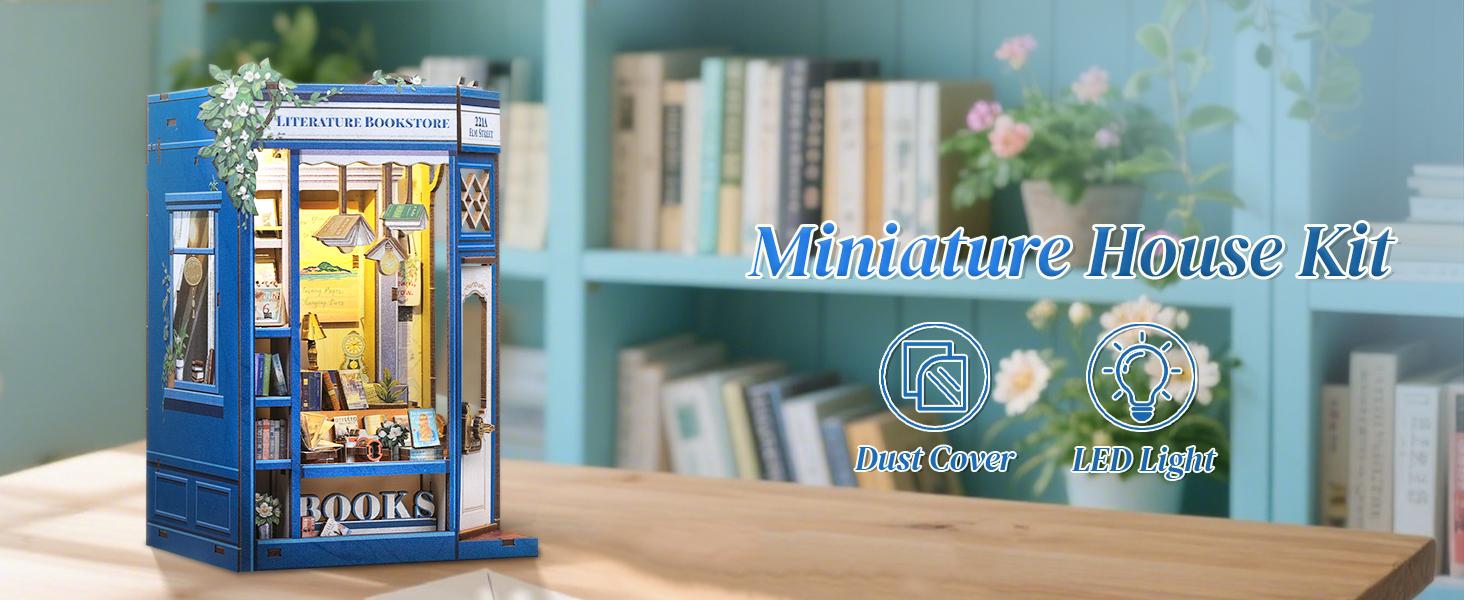 Literature Bookstore DIY Book Nook Kit - Miniature House with Sensor LED Light for Adults & Teens, Bookshelf Decor Tiny Library, Stress Relief Handmade Craft, Perfect Birthday & Holiday Gift for Lovers Family