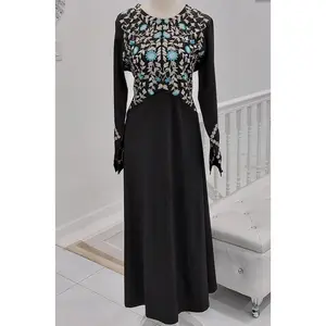 Abaya Teal Embroidery Black