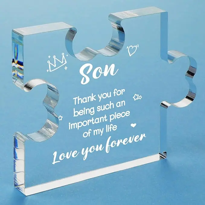 Son Acrylic Puzzle Plaque, Thank You for Being Important Piece of My Life Tabletop Sign, Sentimental Son Gift from Mom Dad, Inspirational Family Keepsake Decor for Bedroom Desk Zen Desktop Fountain Relaxation Aesthetic Room Decoration