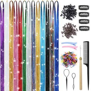 Hair Tinsel Kit With Tools 13 Colors 2800 Strands Glitter Tinsel Hair Extensions Heat Resistant Sparkling Shiny Fairy Hair Tensile for Women Girls  (13 Colors)