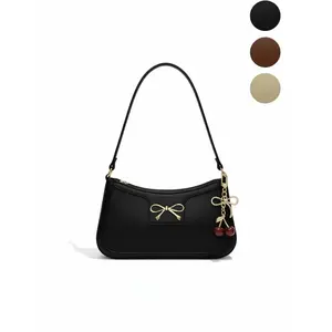 Cute Bow Cherry Shoulder Bag Crescent Bag, Fashion Casual Style, Plain Design, Suitable for All Seasons, Elegant Look