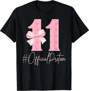 11th Birthday Coquette Bow Pink 11 Year Old Birthday Girl T-Shirt