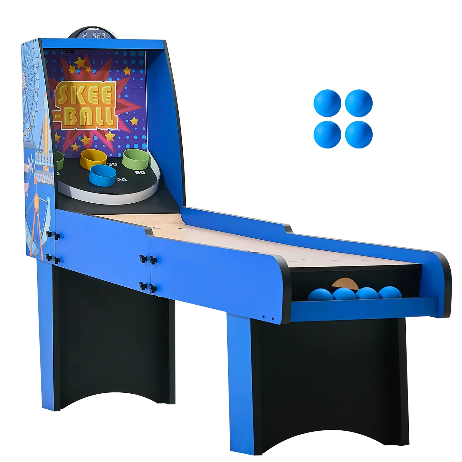 8' Roll and Score Classic Arcade Game Table, Arcade Machine Indoor with Electronic Scorer, Sound, Automatic Ball Return for Adults Kids Family Recreation Game Room, 4 Balls Included