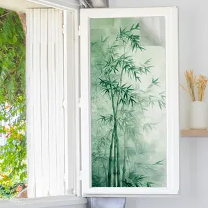 Bamboo Leaf Pattern Static Cling Window Sticker, Double Sided Window Decal, Decorative Sticker for Home Living Room Bedroom, Ornaments