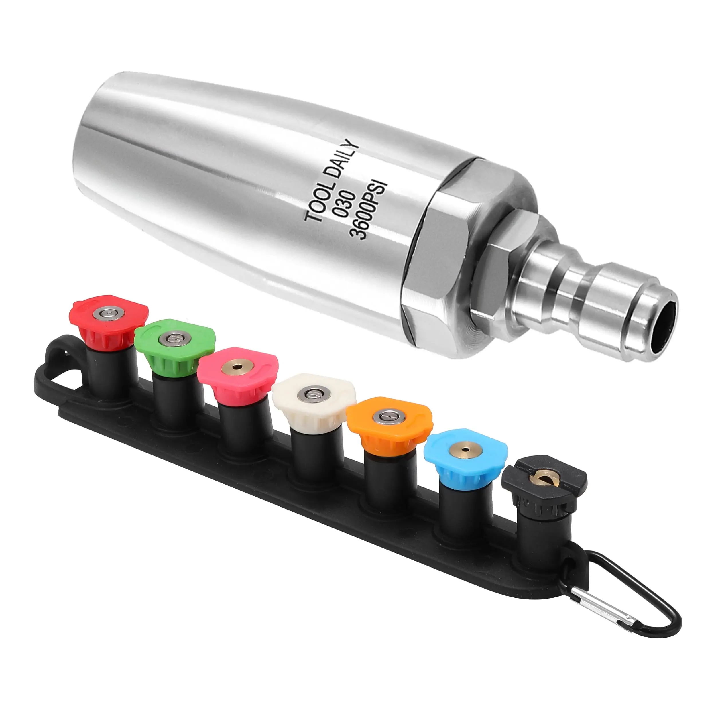 Tool Daily Turbo Nozzle Pressure Washer, Stainless Steel 360° Rotating Nozzle, 7 Pressure Washer Tips with Holder, 1/4 Inch Quick Connect, 3600 PSI