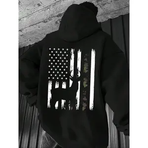 ELI Men's Camouflage American Flag Pullover Hoodie Front Pouch Pocket Warm Comfortable Hunting Print Back Everyday Casual Streetwear Long Sleeve Sweatshir