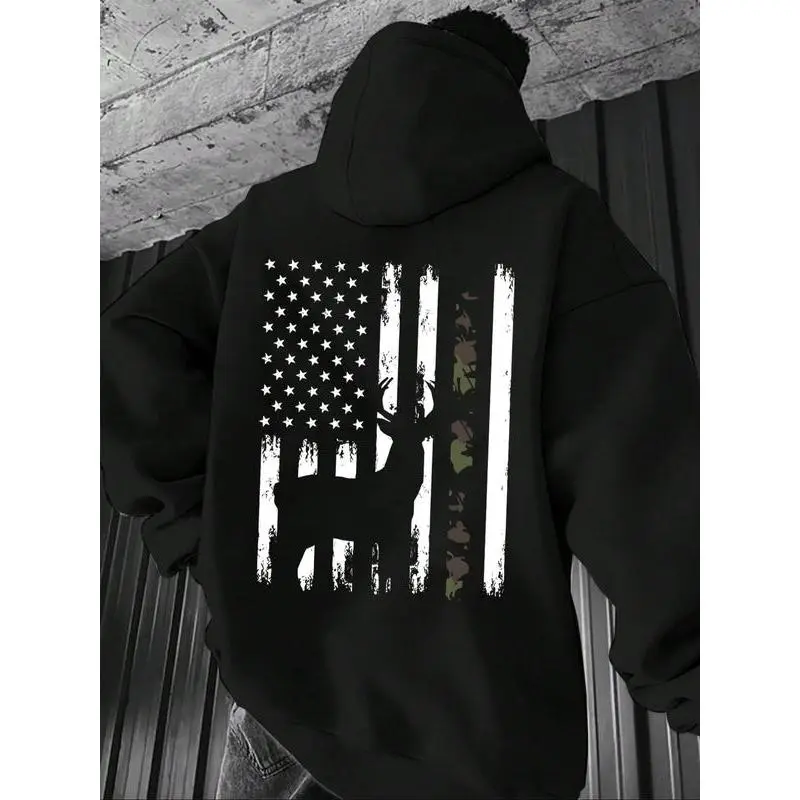2026 Men's Camouflage American Flag Pullover Hoodie Front Pouch Pocket Warm Comfortable Hunting Print Back Everyday Casual Streetwear Long Sleeve Sweatshir, Men's Pullover, Cozy Sweater, Men's Apparel