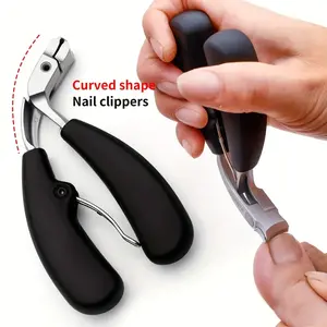 1 modern stainless steel nail clipper, curved blade, heavy-duty, thick nail with large opening, suitable for the elderly, precision toenail trimmer, long handle with inclined curved blade, nail and toenail clipper, foot, hand and nail care products