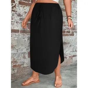 【 plus size 】 Basic solid color side split skirt, daily outdoor casual fashion skirt, summer women's plus clothingRAIMENTRY