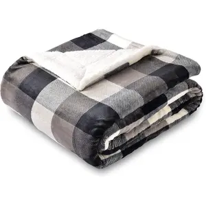 Fleece Throw Blanket,-Sided Checkered Soft Luxurious Bedding Blanket 50 x 60 inches, Black/White