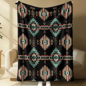 Aztec Southwest Ethnic Print Flannel Blanket, Rhombus, Zigzag, Arrow, Tribal Totem, Comfortable Warm Soft Lightweight, Sofa Bed Decor, Office Nap Throw Travel Camping Cover Blanket, Gift Choice