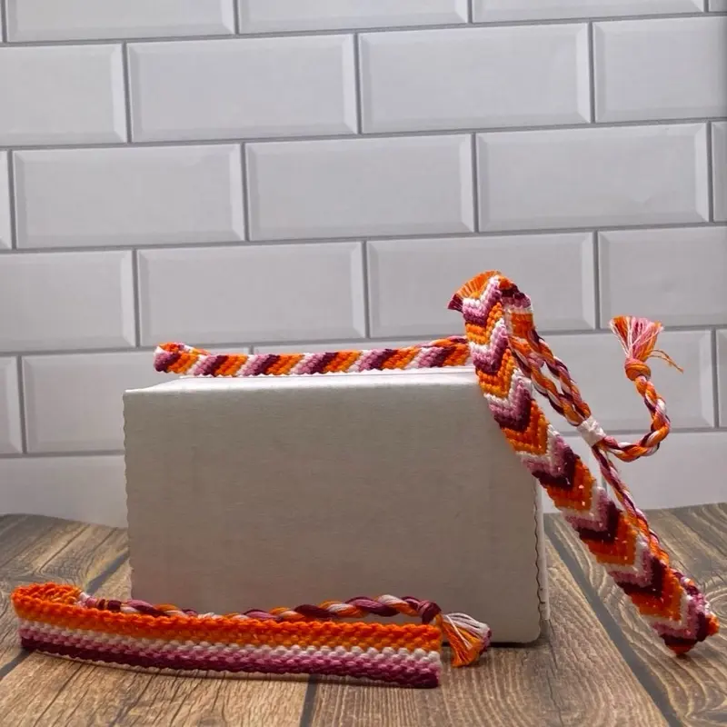 Lesbian (WLW) Chevron Pride Friendship Bracelet - High-Quality Cotton Embroidery Floss, Adjustable Sliding Knot, LGBTQ+ Support Fashion Accessory