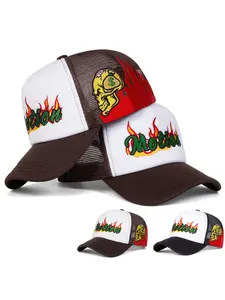 Unisex Motion Flame Side Skull Baseball Cap, Adjustable Woven Sun Protection Hat, Casual Outdoor Travel Beach Vacation Headwear