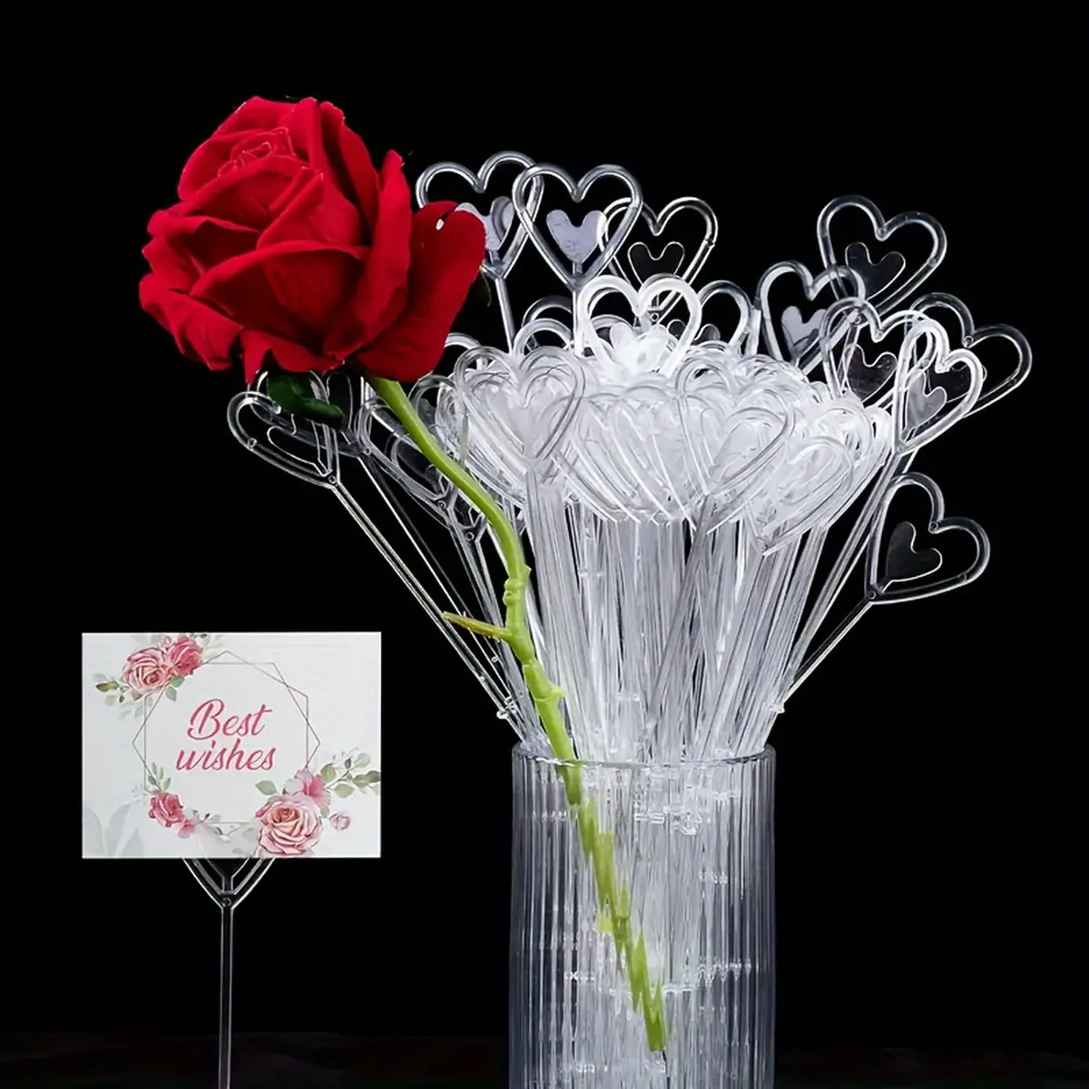 80pcs Plastic Heart-Shaped Flower Card Holders, Clear Elegant Design for Weddings, Valentines Day, Fathers Mothers Day, Summer Home Decor, Transparent Card Holder, Card Slot