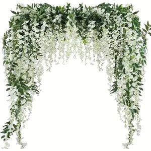 3pcs Purple Artificial Wisteria Vine Garland with Ivy Leaves | Durable Plastic, No Maintenance, Perfect for Valentine's Day, Weddings, Home & Garden, Christmas