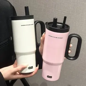 720ML Stainless Steel Thermos Cup with Straw & Handle Ice Coffee Drink Vacuum Insulated Cup Car Travel Outdoor Water Bottle