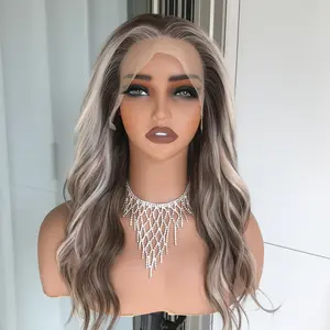 AISOM Shara Buttercream Blonde Mix Brown Loose Wave Free Part Lace Front Wig with Scandinavian Hairline 18 Inches Low Density 120% Heat Friendly Synthetic Hair