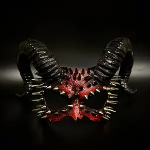 Krampus Ram Demon with Horns Devil Halloween Mask, Demonic Horned Devil Metallic Finish Masquerade Mask