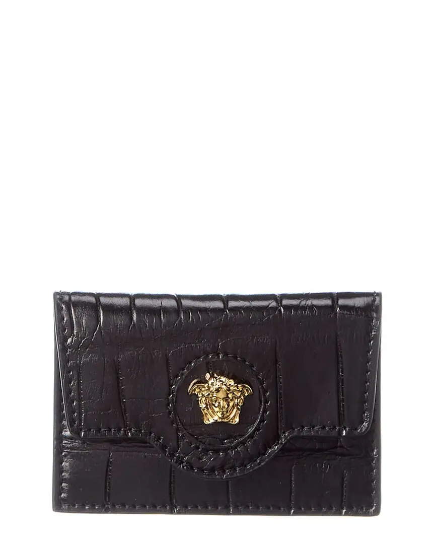Versace La Medusa Croc-Embossed Leather Card Holder