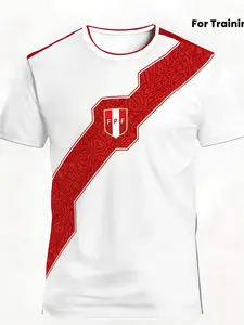 Peru National Team Training Football Jersey Striped Breathable Quick-Dry Fan Version, Sporty Slim-Fitting T-Shirt