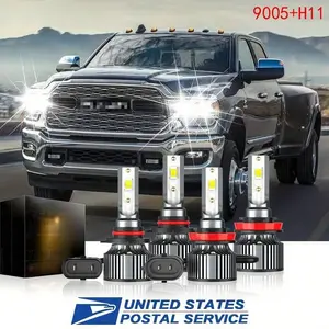 QuietLED Premium Upgrade LED Headlight Bulbs 4PCS 9005+H11 or 6PCS 9005+9006+H11 1:1 Mini 300% More Light Silent Turbo Fan No Noise Pure White Light for LuxuryCar