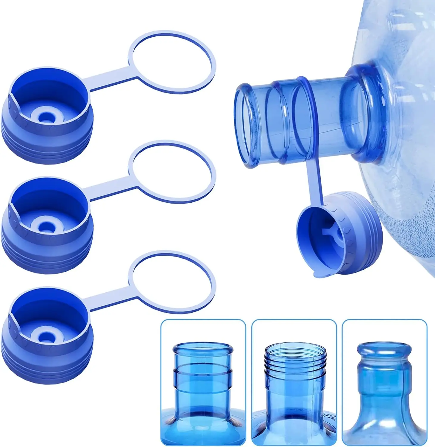 3 and 5 Gallon Water Jug Caps 4 Pack Reusable Silicone Leak Proof Bottle Lids Food Grade Anti Spill Replacement Caps for Water Dispenser