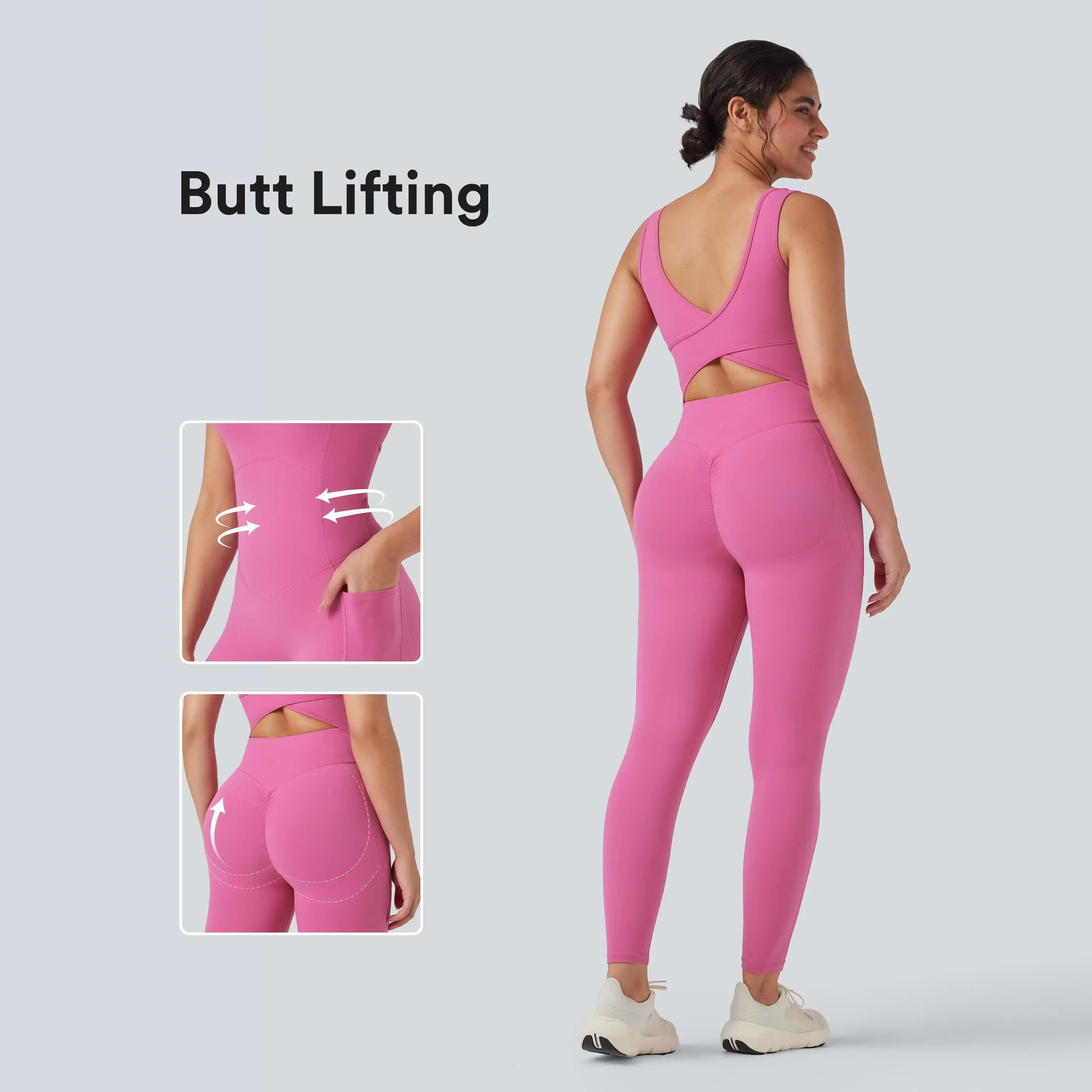 Halara UltraSculpt V Neck Tummy Control Butt Lifting Workout Jumpsuit with Pockets, Sculpting Jumpsuit, Shaping Jumpsuit #BackToSchool