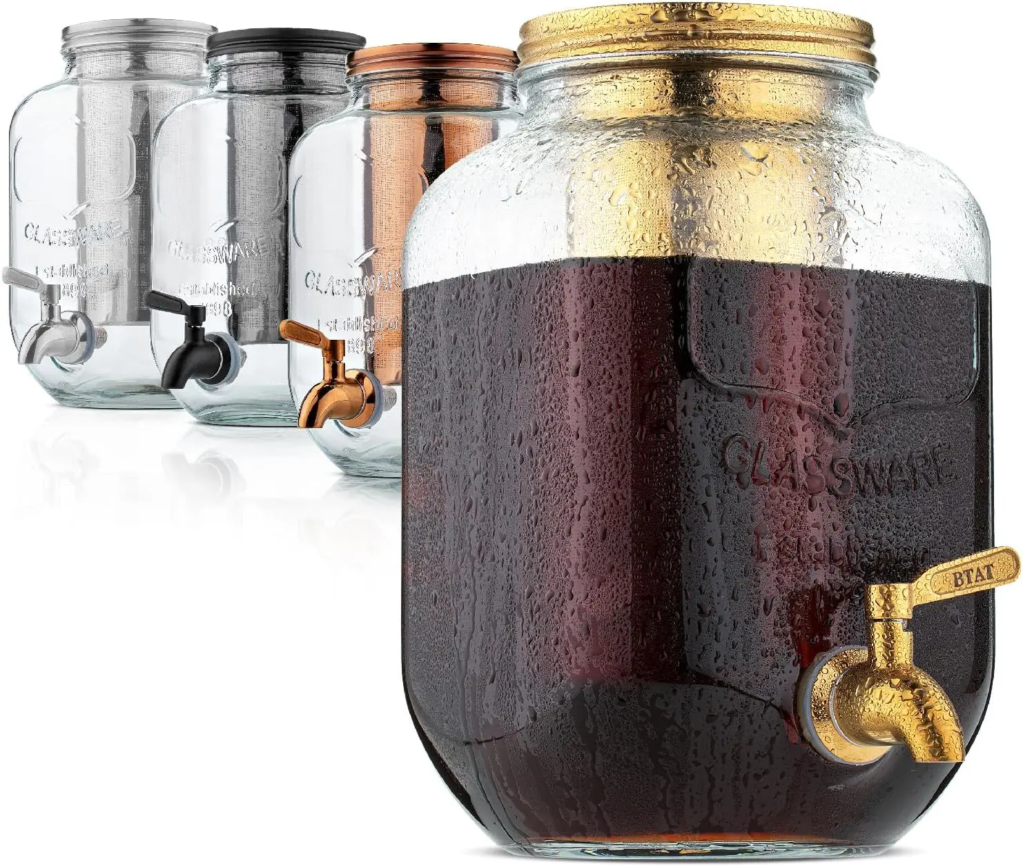 1 Gallon Cold Brew Coffee Maker, Thick Glass Pitcher with Stainless Steel Filter | Stainless Steel Filter, Lid & Spigot Iced Coffee Sun Tea Brewer Mason Jar Cold Brew Container Fast Iced Tea Maker for Fridge