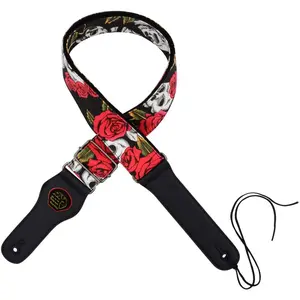 Guitar Strap/Bass Strap, Cotton Belt for Acoustic/Electric/Bass Guitar with Plectrum Picks Pocket, Beautiful Rose with Cool Skull , 5cm Wide