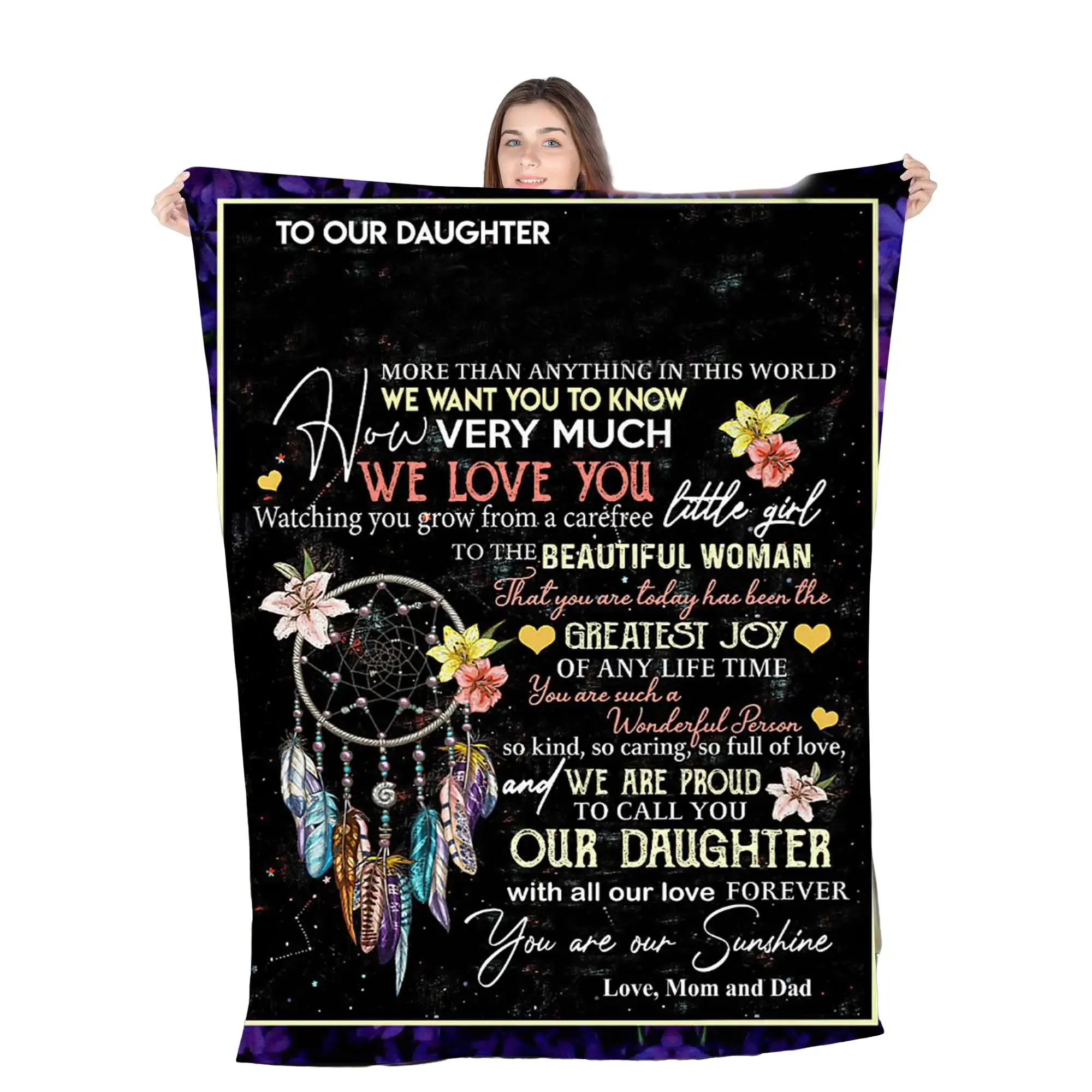 Modern Print Dreamcatcher Fleece Sherpa Blanket for Daughter and Granddaughter - Soft and Cooling Material - Christmas blanket