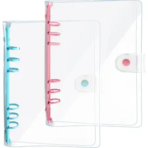 Pack of 2 A5 Transparent Ring Binder Folders, Soft Notebook Planner Folder PVC Cover, Binder 6 Rings Ring Binder Refillable (Pink/Blue A5 Binder)