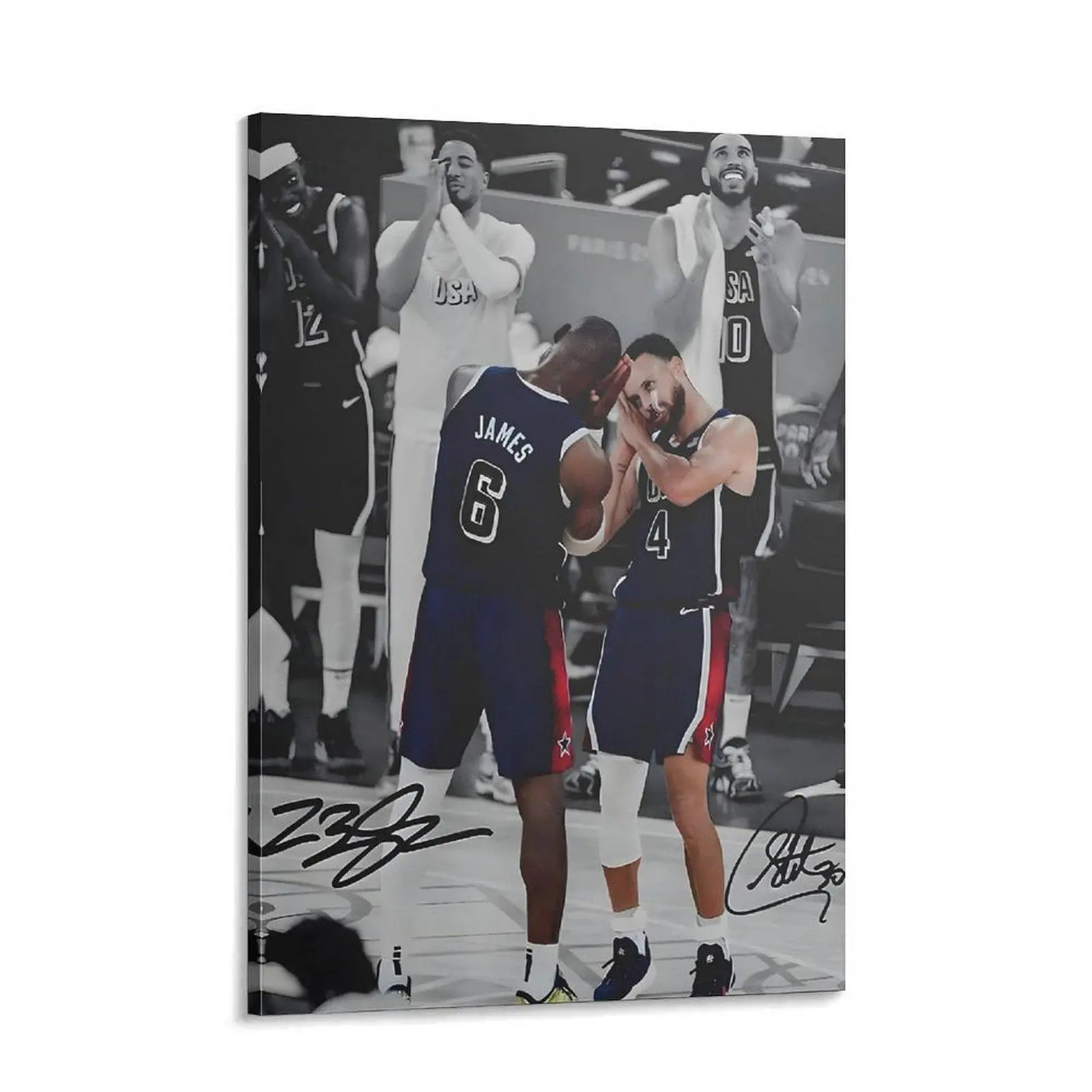 High-Quality Canvas Wall Art Print - LeBron James & Stephen Curry Team USA Basketball Iconic Sleep Celebration, Customizable Size, Decorative Sports Custom Wall Decor Boards and Art, Basketball Fan Gift (As Shown), Office