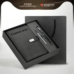 Free Laser Engraving Office Notebook Gift Set with Pen PU Leather Journal Ballpoint Pen Personalized Office Business Gift