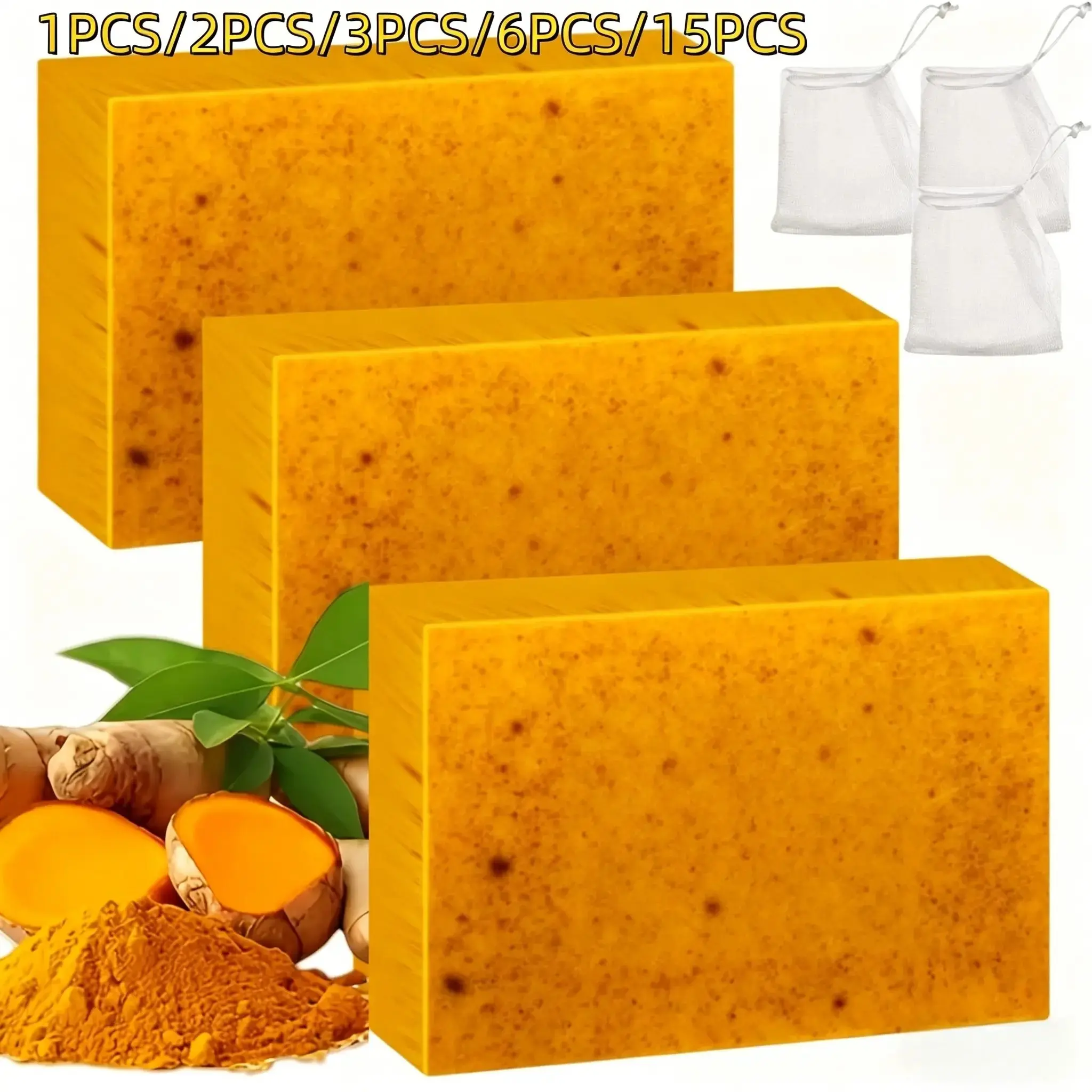 Turmeric Bar Soap, Lemon Kojic Acid Brightening Fragrance Cleanser, Organic Moisture Foaming Dark Spot Remover, Daily Bath & Body Care Beauty Bar with Honey Glow