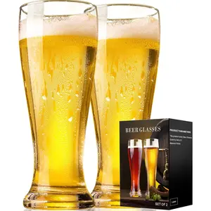 14 oz Pint Beer Glasses Set of 2, Pilsner Wheat Beer Drinking Glasses, Glassware Gift for Men