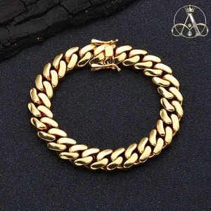 Aurelia Crest  Solid Cuban Chain Bracelet Miami Cuban Link Chain Hip Hop Men Women Fine Jewelry Gift