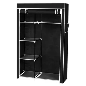 64" Black Portable Closet Storage Organizer Wardrobe Clothes Rack with Shelves