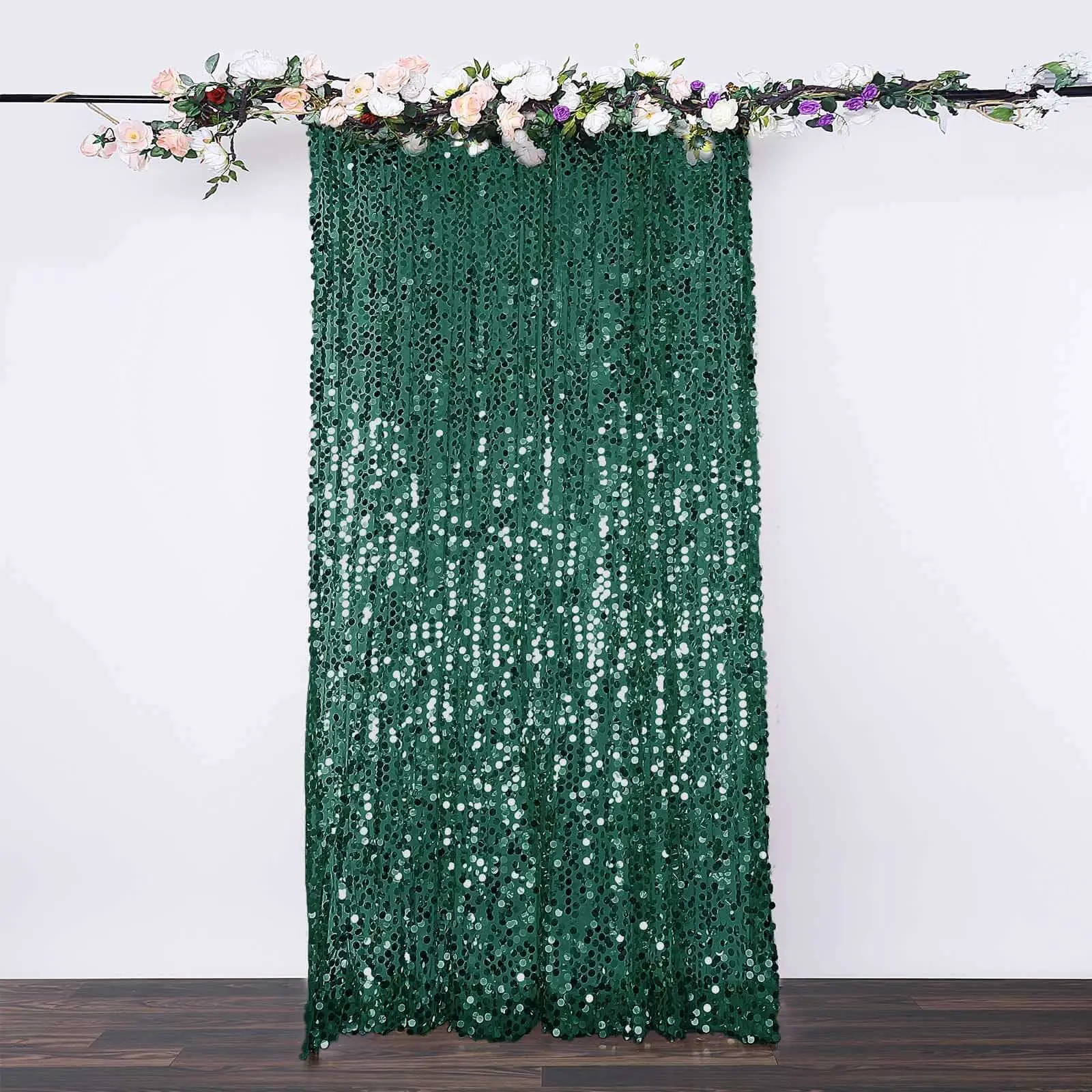 8ftx8ft Hunter Emerald Green Payette Sequin Fabric Curtain - Seamless 1-Piece Indoor Backdrops, Backdrop Panel, Party Decoration Supplies, Event Decor for Weddings, Photo Booths