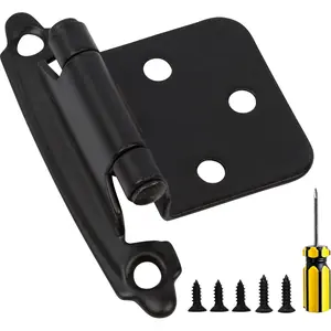 Matte Black Cabinet Hinges for Kitchen Cabinets Doors (25 Pair -50 Pcs) -1/2 inch Overlay (Variable) -Self Closing Kitchen Cabinet Hinges Cupboard Flush  Mount w/Bumpers &