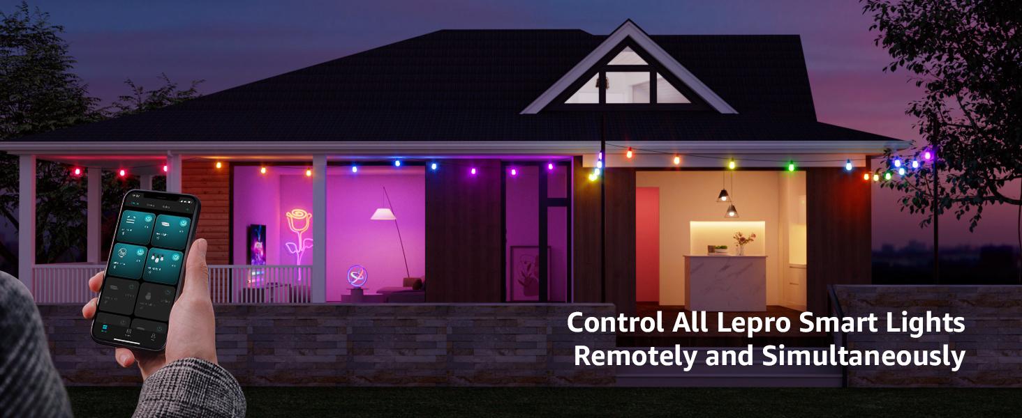 Lepro ZB1 AI Smart Outdoor String Lights APP Control, 54(42+12) ft RGB + IC +Warm White Waterproof Connectable Outdoor Strip Lights 15 LED Bulbs, Alexa Google Enabled, AI Generated Lighting LLM, NO Remote, 2.4 GHz WiFi+ Bluetooth