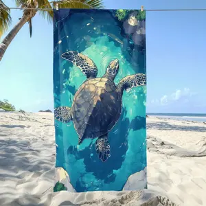 1 piece large sea turtle beach towel, turquoise blue and green turtle design, absorbent, quick-dry, soft, great for pool, vacation and spa use