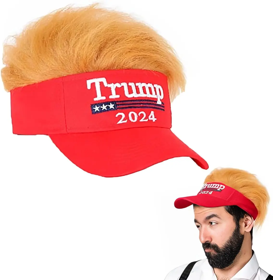 Trump Hat, Funny Donald Trump Merchandise 2024 MAGA Hat with Hair Adjustable Baseball Cap