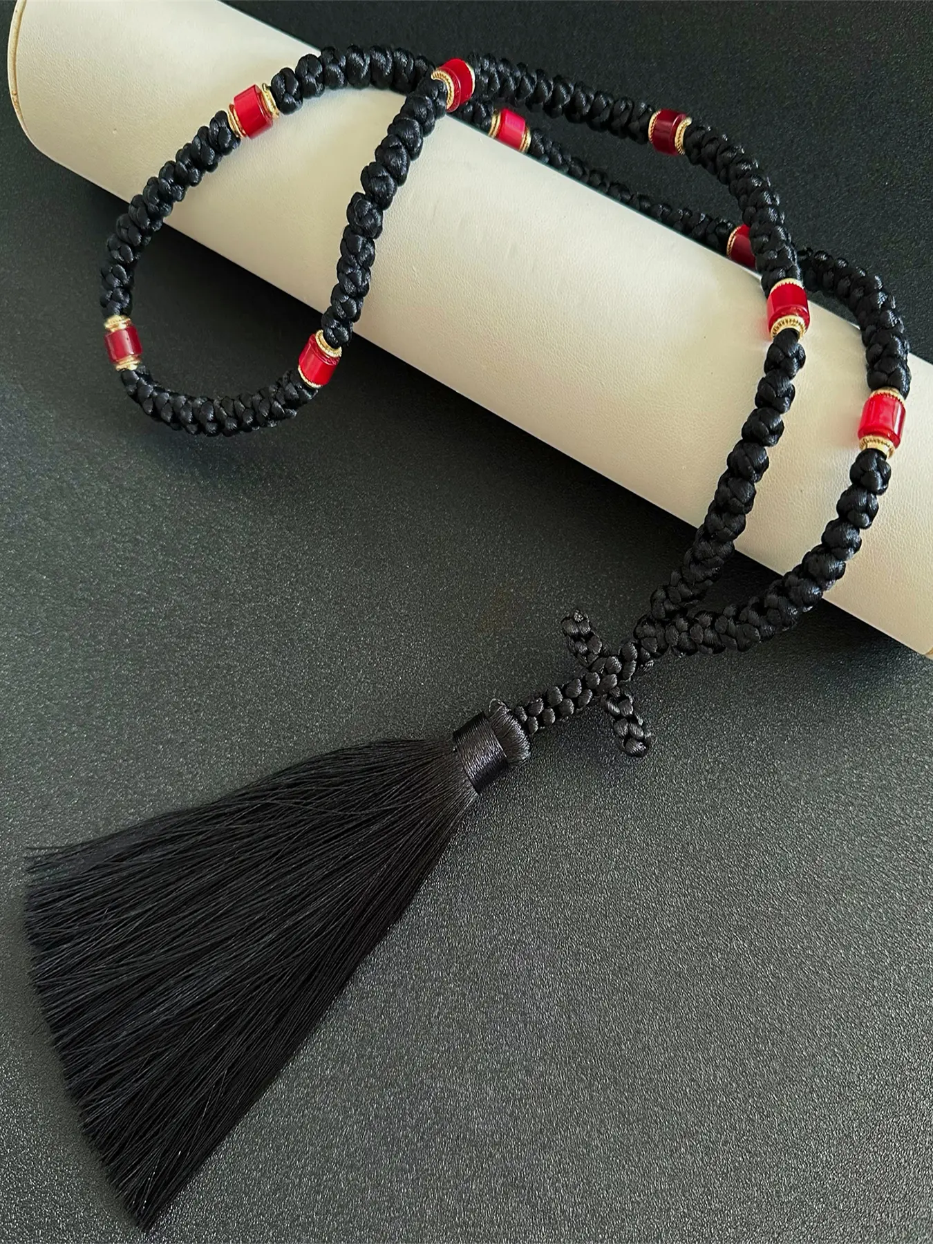 Handemde Black Chotki Christian Orthodox Prayer Rope, Blue 100 Knot Greek Omboskoini Protection Blessing Cross Greek Orthodox Gifts Car Hanging Charm Home Ornaments Car Hanging Decoration Car Accessory Car Decorations
